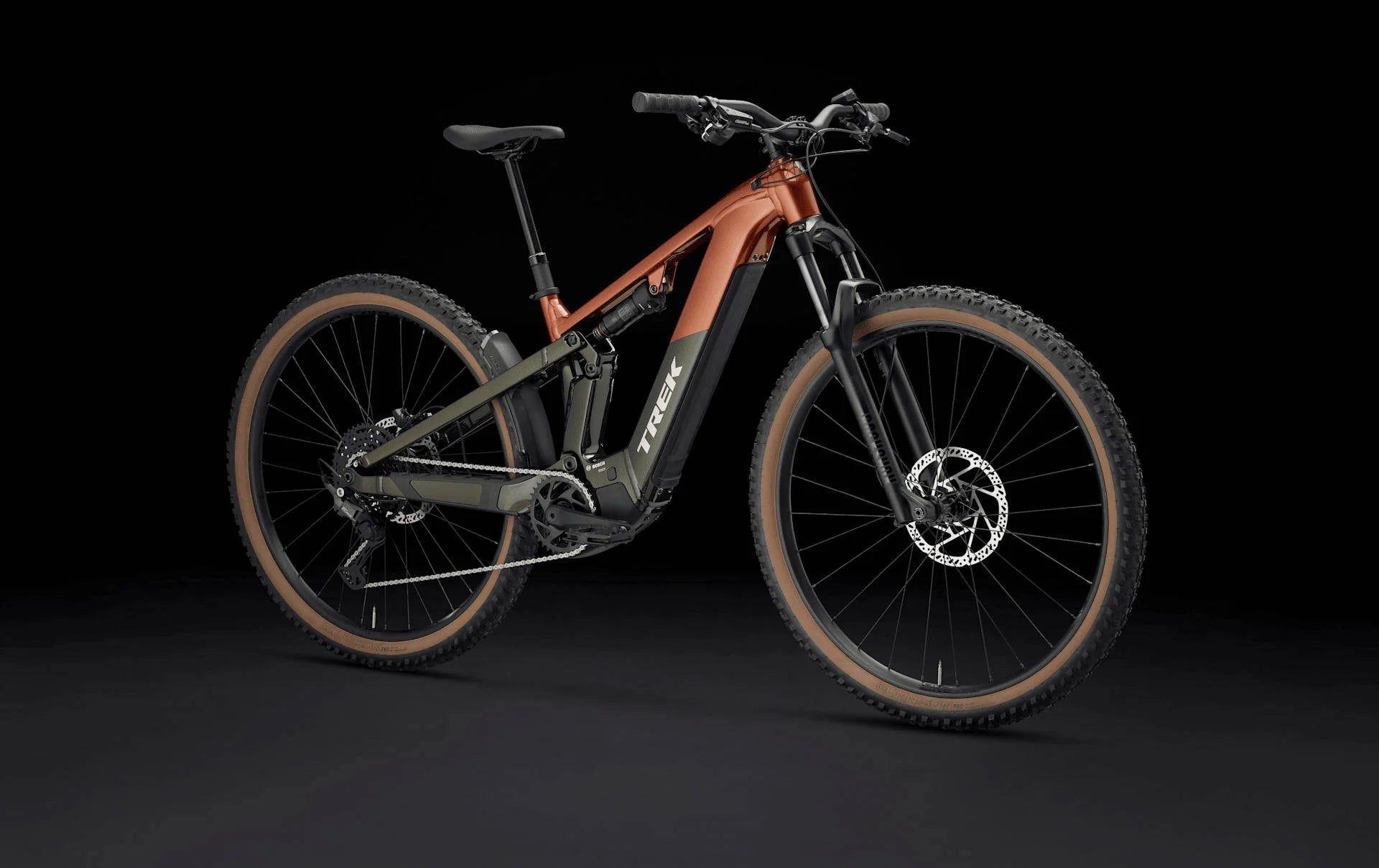 2026 Trek Powerfly FS+ 4 Gen 4 600Wh Electric Full Suspension MTB In Pennyflake & Black Olive