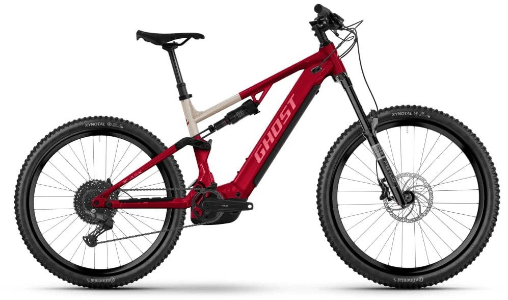 2026 GHOST E-Asx Essential Electric Full Suspension Mountain Bike In Rebel Red & Coffee Pebble Glossy